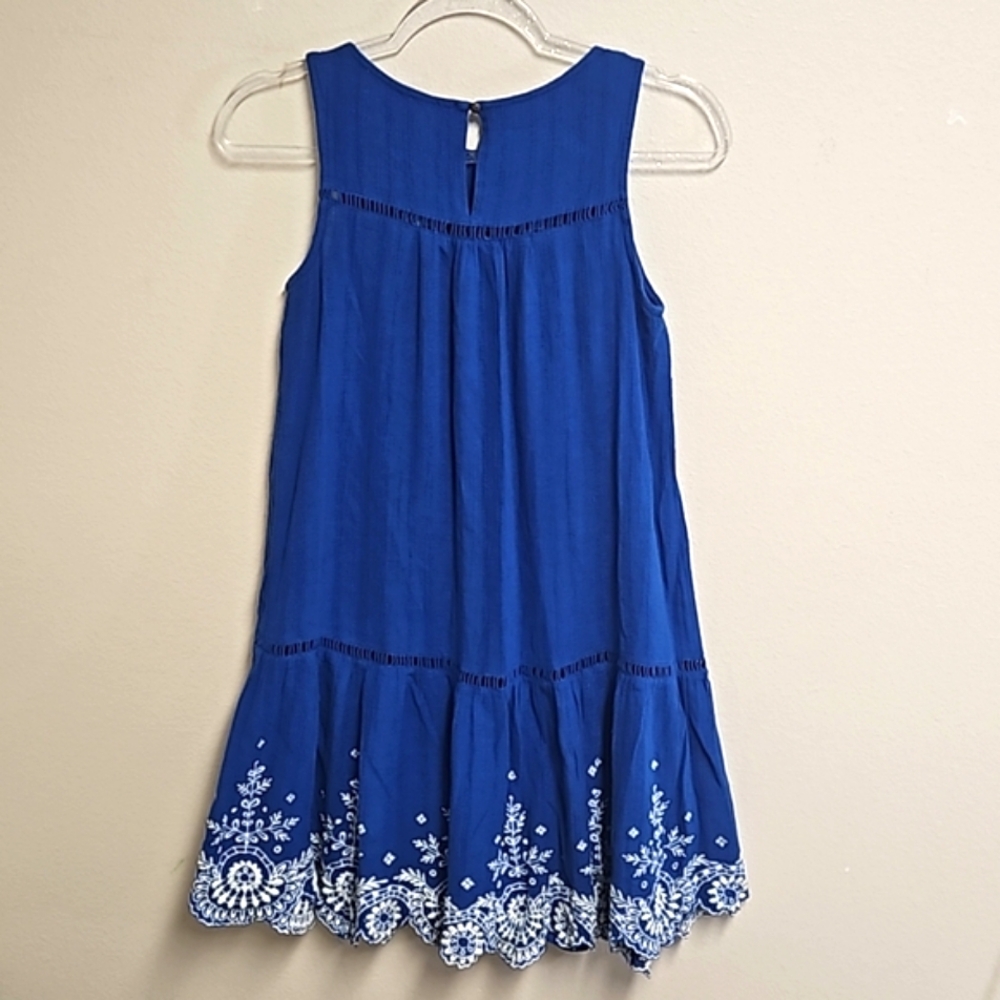 Anthropologie Meadow Rue sleeveles blue dress embroidered scallop hem women's 0 - Picture 12 of 15